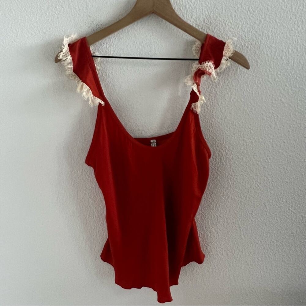 Free People Intimately Lace Strap Silky Polyester Orange Cream XS